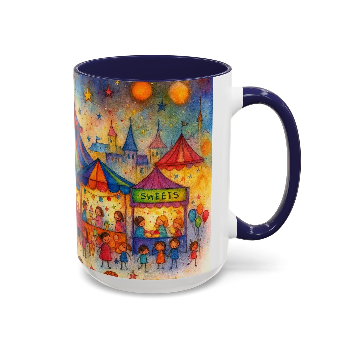Whimsical Carnival Mug with Colorful Fairground Design, Perfect for Coffee Lovers, Gifts for Festivals, Cute Art Mug, Tea Cup