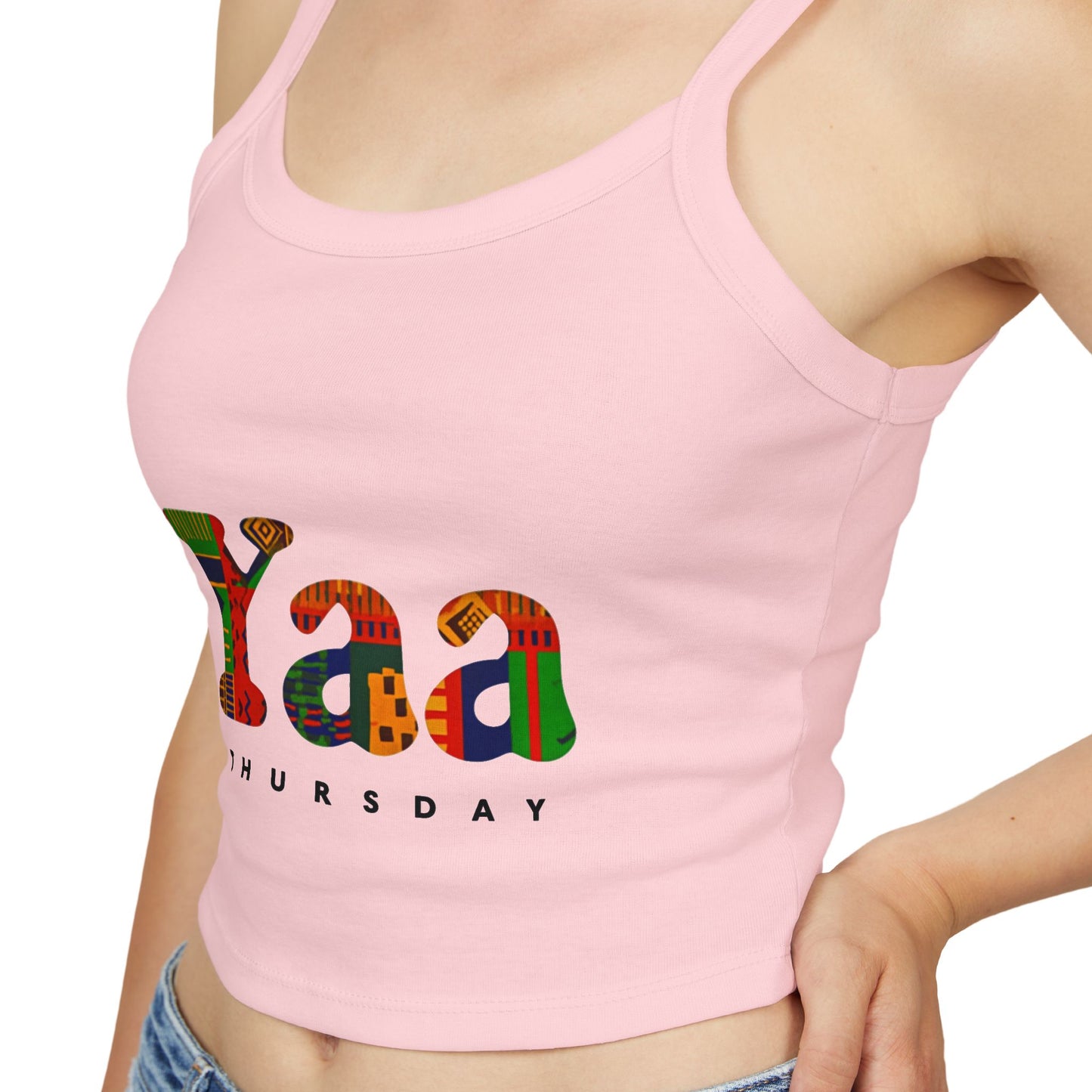 Colorful 'Yaa Thursday' Women's Spaghetti Strap Tank Top, Casual Summer Apparel, Graphic Tees, Festival Fashion, Bohemian Style