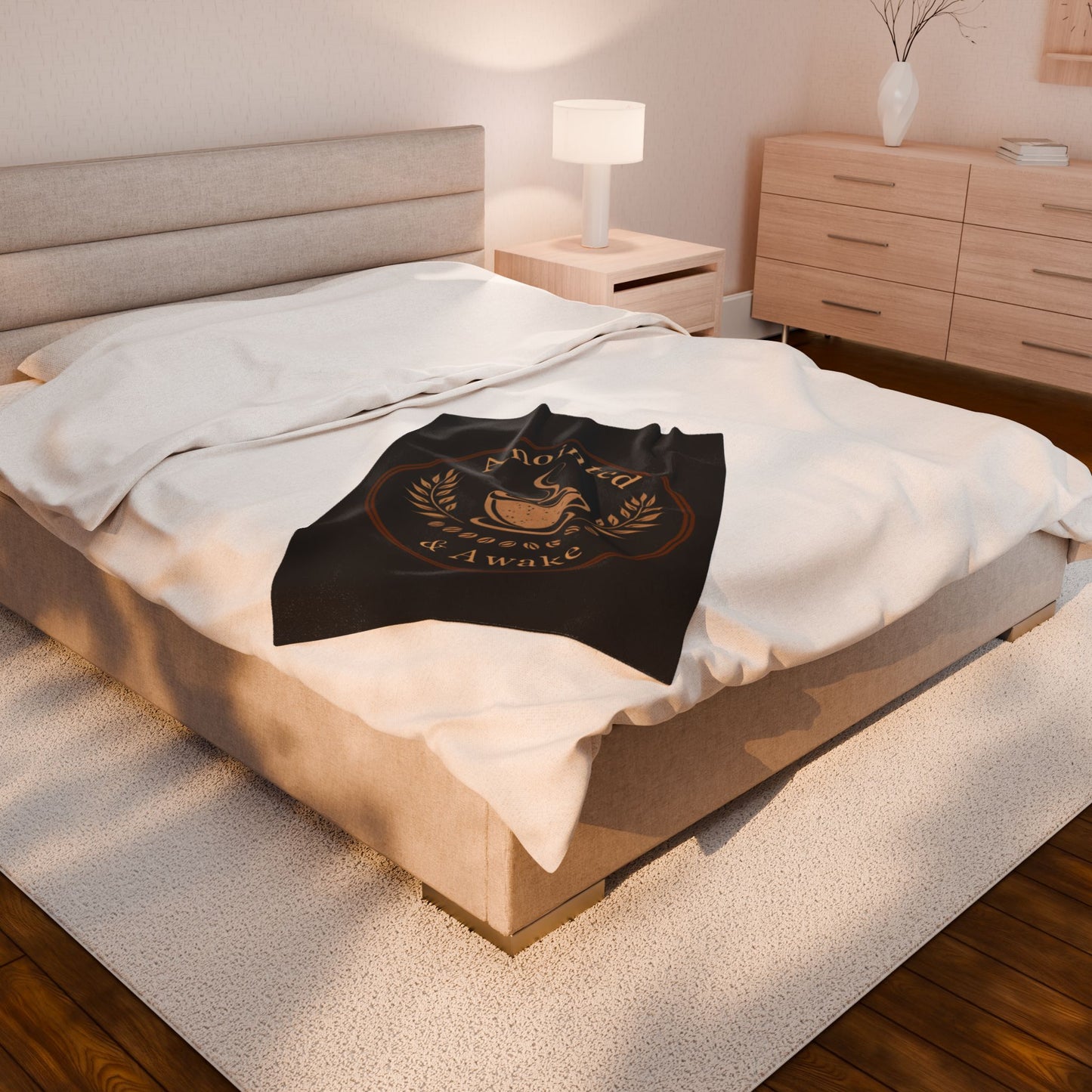 Cozy Velveteen Plush Blanket - Anointed & Awake, Coffee Lover Gift, Warm Home Decor, Ideal for Relaxation, Snuggle Up This Winter