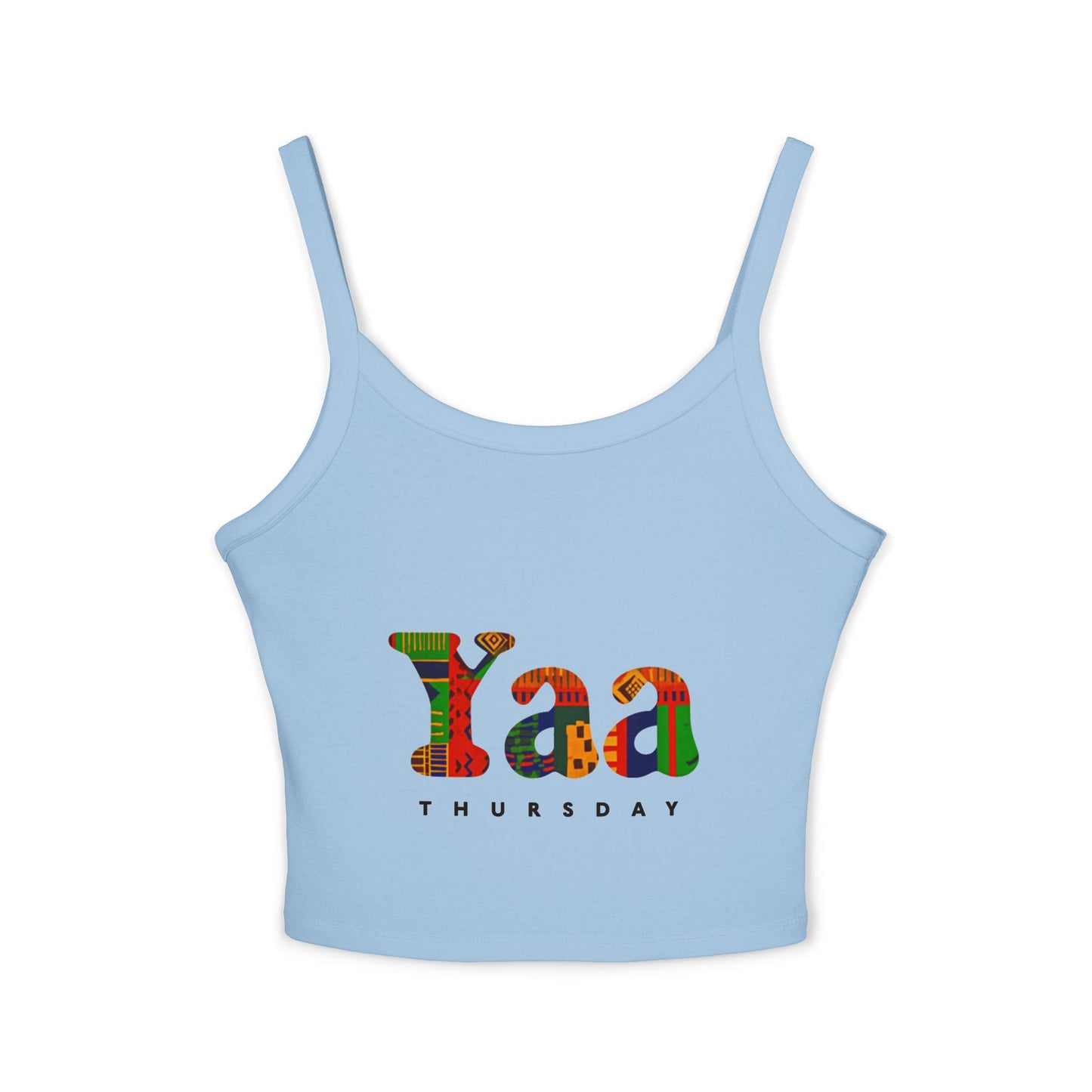 Colorful 'Yaa Thursday' Women's Spaghetti Strap Tank Top, Casual Summer Apparel, Graphic Tees, Festival Fashion, Bohemian Style