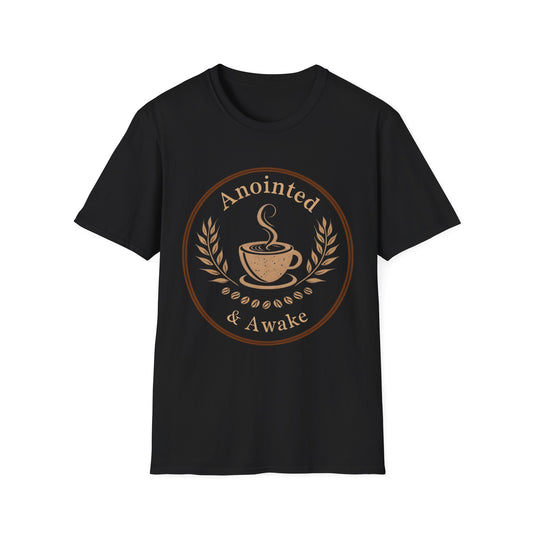 Anointed & Awake Coffee Lover T-Shirt, Unisex Tee, Gift for Coffee Enthusiasts, Casual Wear, Unique Coffee Shirt, Sip & Celebrate