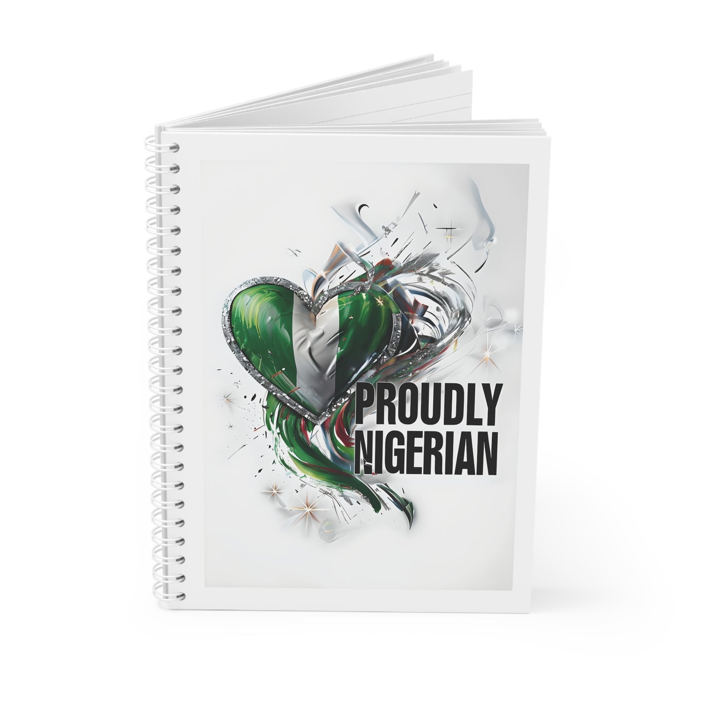 Proudly Nigerian Spiral Notebook, Journal for Students, Gift for Nigerians, Notepad for Pride, Green Heart Design