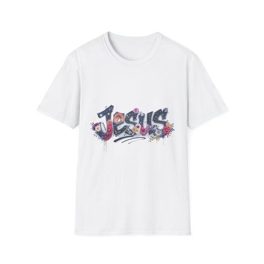 Colorful Jesus Grafitti T-Shirt, Unisex Softstyle Tee, Casual Faith-Based Apparel, Christian Gift, Inspirational Shirt
