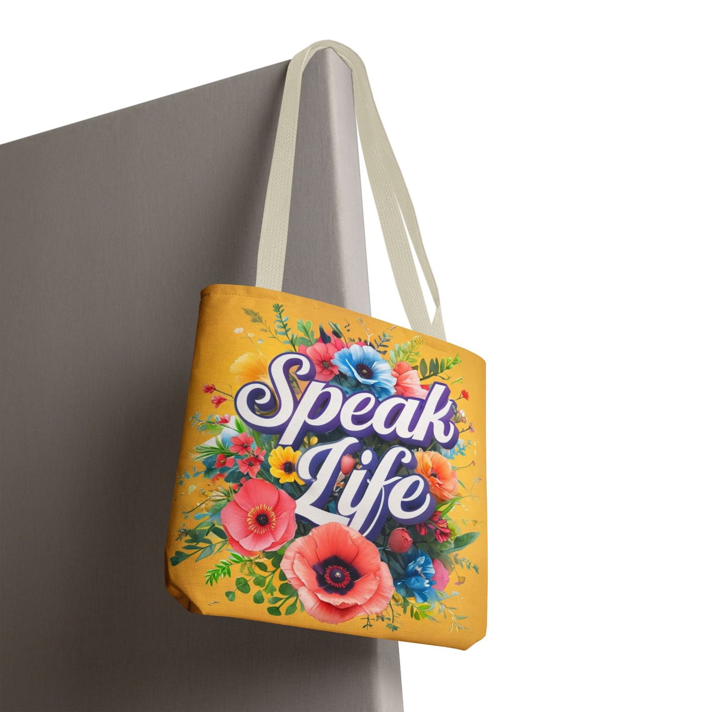 Vibrant Floral Tote Bag - Speak Life, Eco-Friendly Shopping Bag, Gift for Her, Beach Bag, Inspirational Quote Accessory