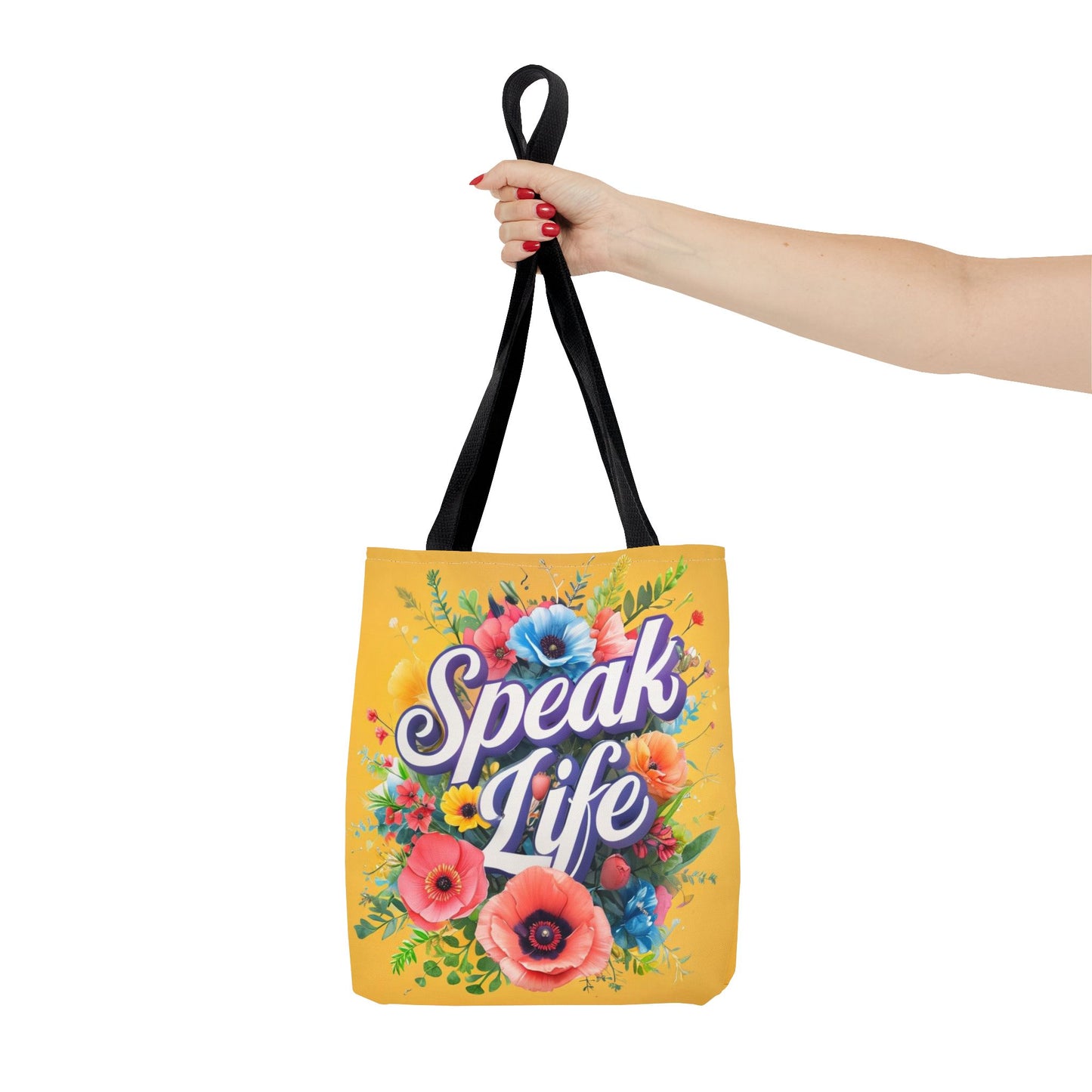 Vibrant Floral Tote Bag - Speak Life, Eco-Friendly Shopping Bag, Gift for Her, Beach Bag, Inspirational Quote Accessory