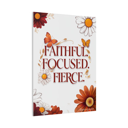 Inspirational Wall Art Canvas, Faithful Focused Fierce Decor, Motivational Gift, Home Office Wall Decor, Floral Design Art