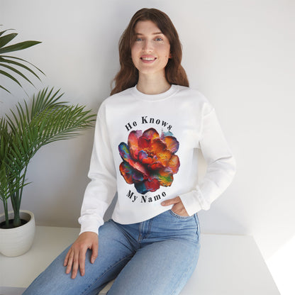 Floral Crewneck Sweatshirt - "He Knows My Name" Inspirational Gift, Cozy Layering, Spring Fashion, Ideal for Self-Care Days, Perfect [...]