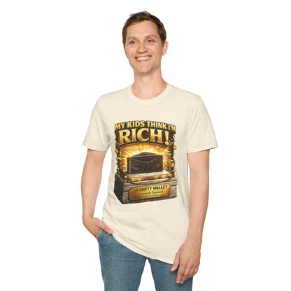 My Kids Think I'm Rich T-Shirt — Funny Parent Tee with Empty Wallet Design