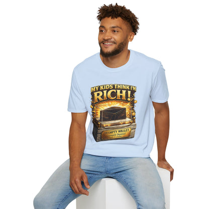 My Kids Think I'm Rich T-Shirt — Funny Parent Tee with Empty Wallet Design
