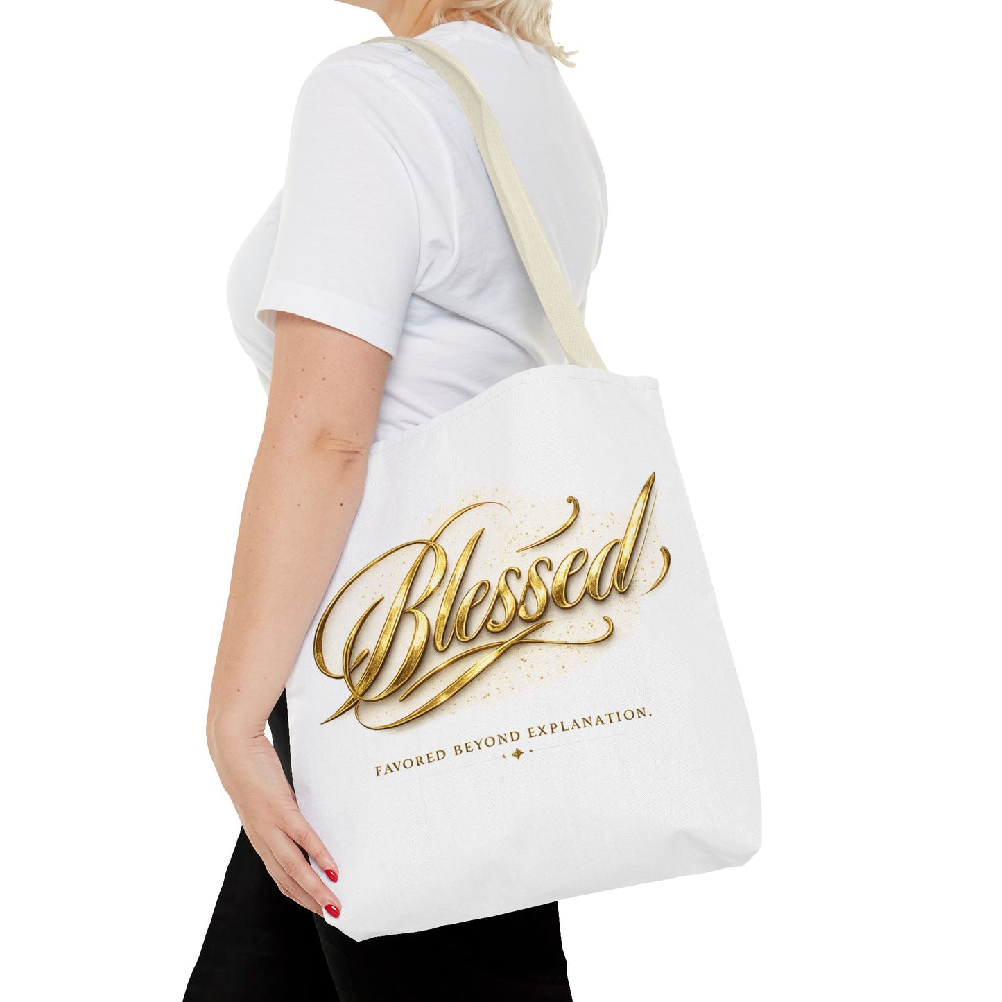 Blessed Gold Script Tote Bag – Inspirational Faith Canvas Grocery Bag