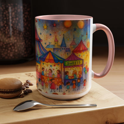 Whimsical Carnival Mug with Colorful Fairground Design, Perfect for Coffee Lovers, Gifts for Festivals, Cute Art Mug, Tea Cup