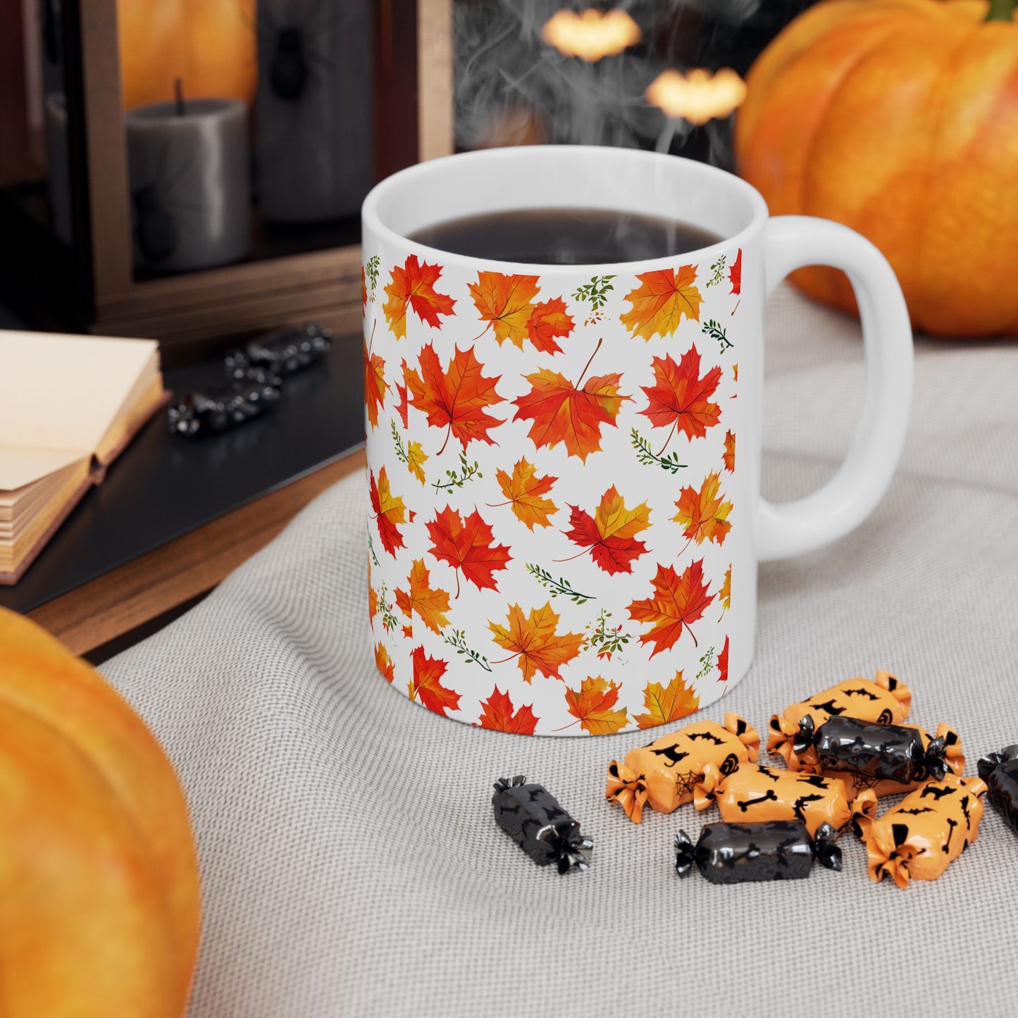 Autumn Leaves Ceramic Mug, Fall Coffee Cup, Thanksgiving Gift, Cozy Home Decor, Seasonal Drinkware