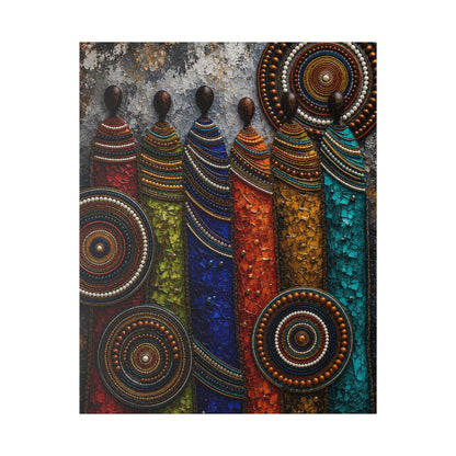 Abstract Tribal Figures Stretched Canvas Wall Art — Colorful African-Inspired Home Decor