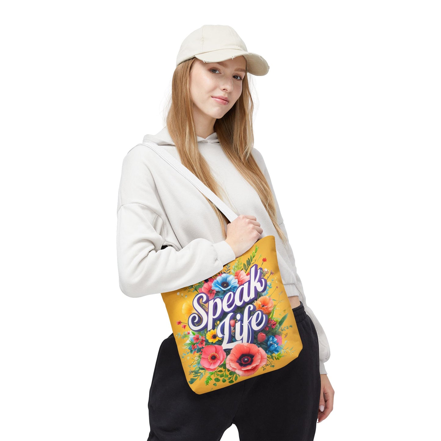 Vibrant Floral Tote Bag - Speak Life, Eco-Friendly Shopping Bag, Gift for Her, Beach Bag, Inspirational Quote Accessory