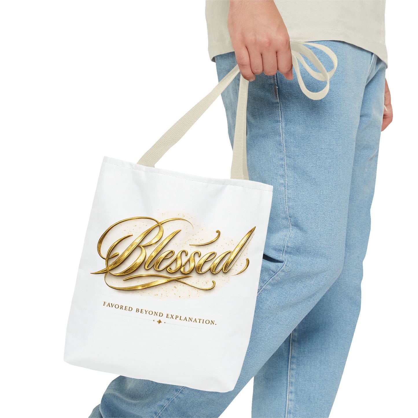 Blessed Gold Script Tote Bag – Inspirational Faith Canvas Grocery Bag