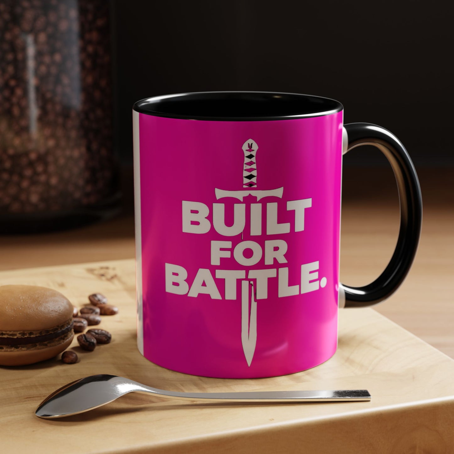 Built for Battle Accent Coffee Mug | Motivational Cup, Team Spirit, Gift for Fighters, Pink Mug, Unique Kitchenware