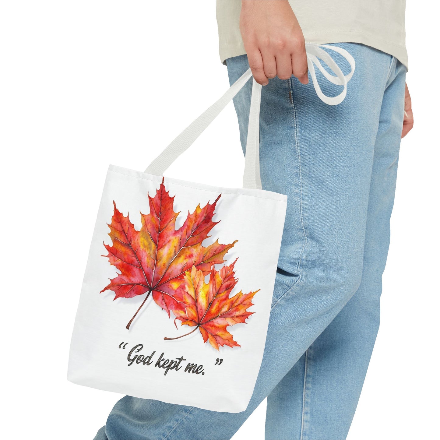 Autumn Leaves Tote Bag, God Kept Me Quote, Fall Accessories, Eco-Friendly Shopping Bag, Seasonal Gift, Canvas Bag