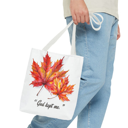 Autumn Leaves Tote Bag, God Kept Me Quote, Fall Accessories, Eco-Friendly Shopping Bag, Seasonal Gift, Canvas Bag