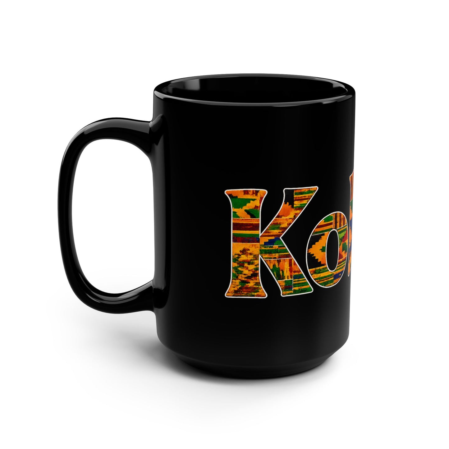 Kente Name Black Mug — Personalized "Kobina" 15oz African Print Coffee Cup