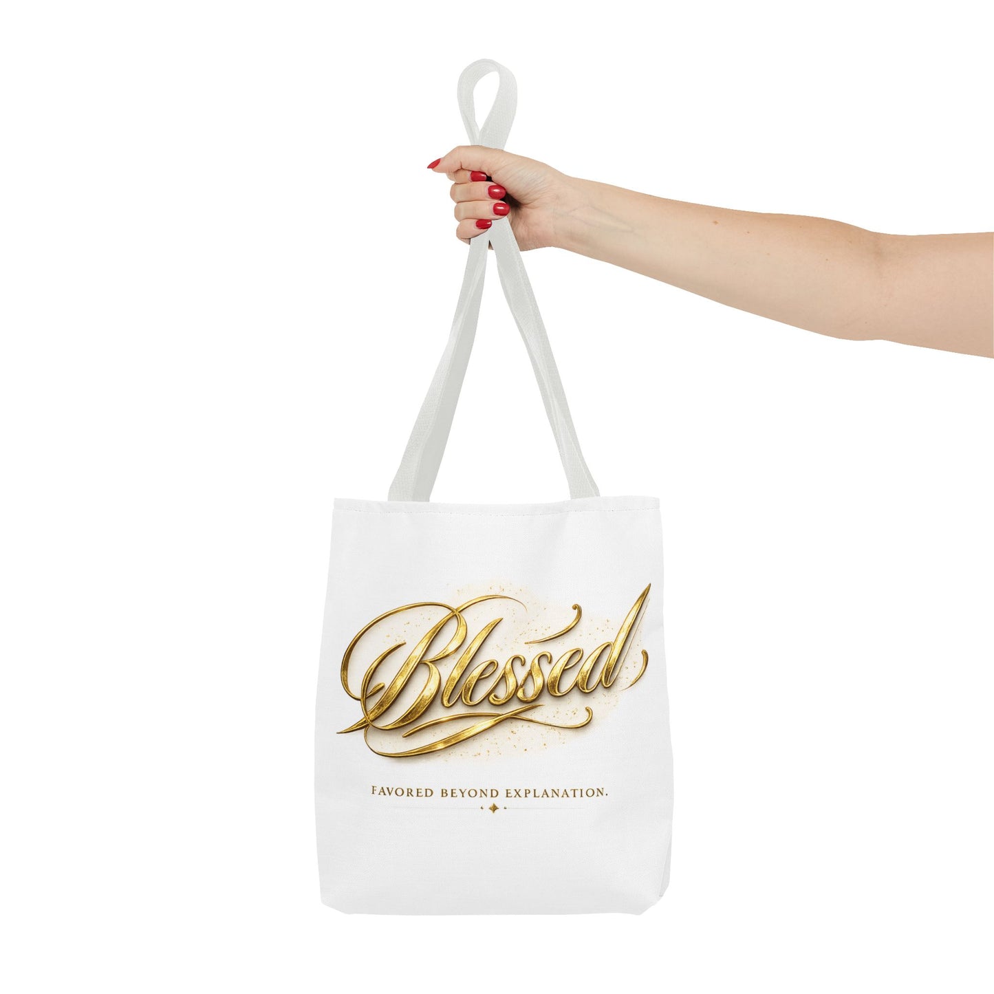 Blessed Gold Script Tote Bag – Inspirational Faith Canvas Grocery Bag