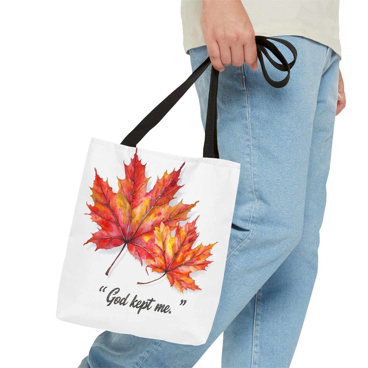 Autumn Leaves Tote Bag, God Kept Me Quote, Fall Accessories, Eco-Friendly Shopping Bag, Seasonal Gift, Canvas Bag