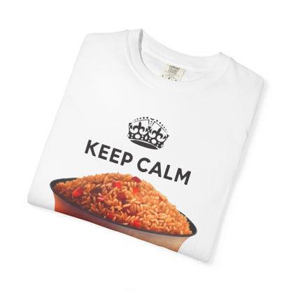 Keep Calm Eat Jollof T-Shirt, Unisex Fun Tee, Gift for Foodies, Casual Wear, Cultural Apparel, Summer Festival Shirt