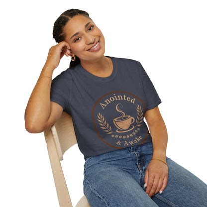 Anointed & Awake Coffee Lover T-Shirt, Unisex Tee, Gift for Coffee Enthusiasts, Casual Wear, Unique Coffee Shirt, Sip & Celebrate