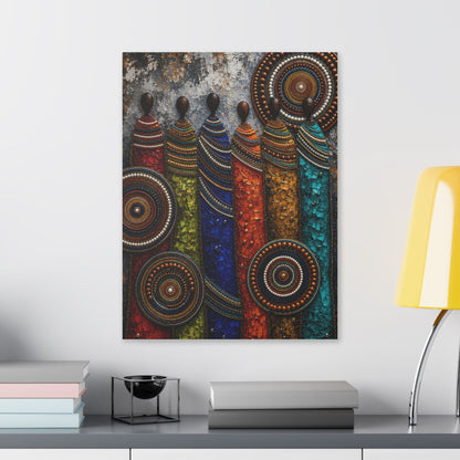 Abstract Tribal Figures Stretched Canvas Wall Art — Colorful African-Inspired Home Decor
