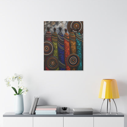 Abstract Tribal Figures Stretched Canvas Wall Art — Colorful African-Inspired Home Decor