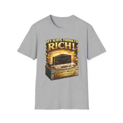 My Kids Think I'm Rich T-Shirt — Funny Parent Tee with Empty Wallet Design