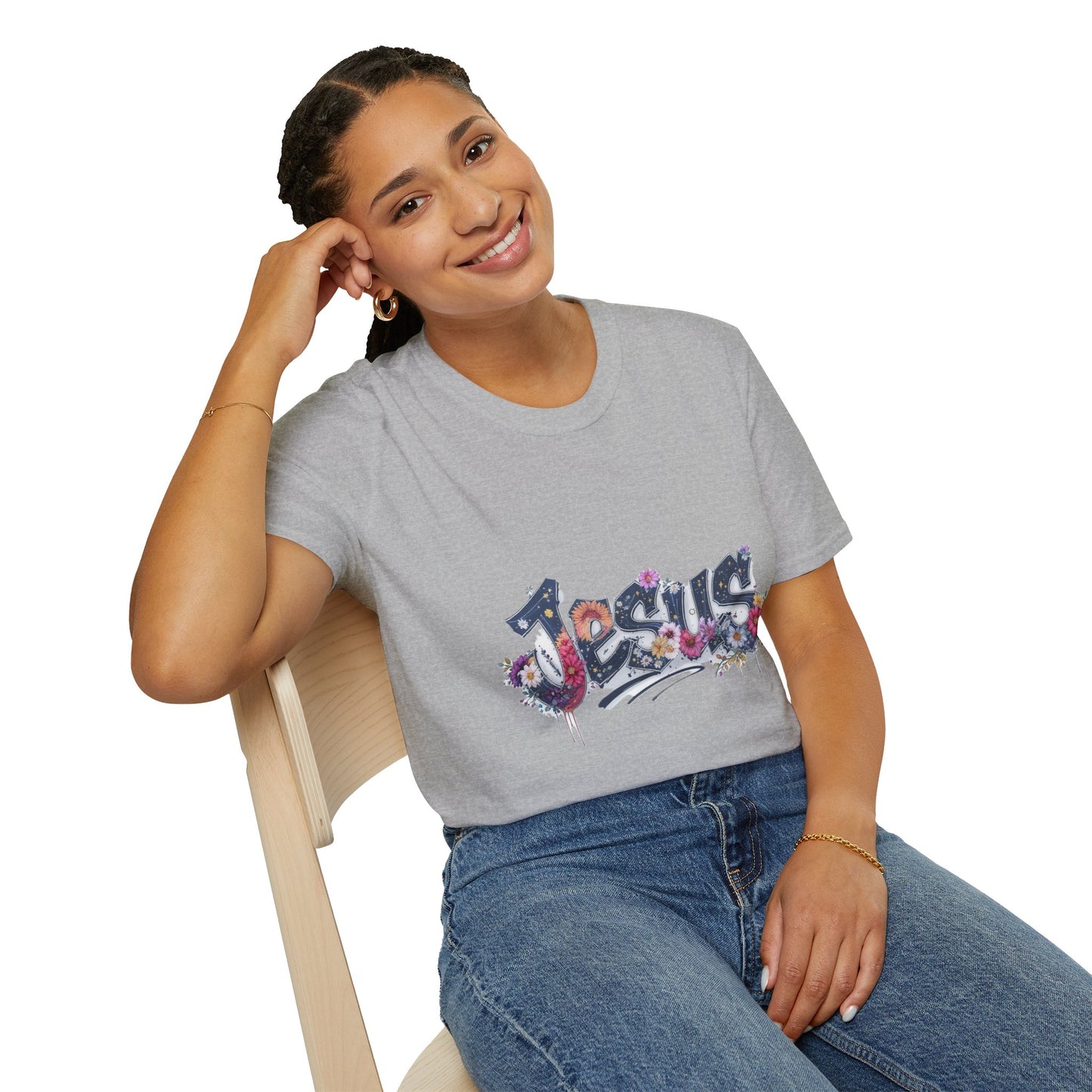 Colorful Jesus Grafitti T-Shirt, Unisex Softstyle Tee, Casual Faith-Based Apparel, Christian Gift, Inspirational Shirt