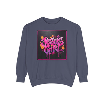 Jesus Girl Unisex Garment-Dyed Sweatshirt - Cozy Casual Wear, Perfect for Faith-Based Gifts, Church Events, and Everyday Comfort