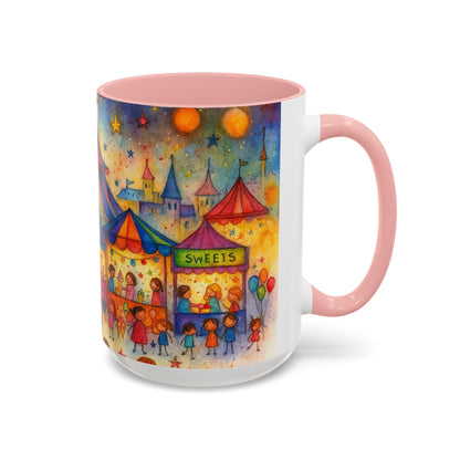 Whimsical Carnival Mug with Colorful Fairground Design, Perfect for Coffee Lovers, Gifts for Festivals, Cute Art Mug, Tea Cup