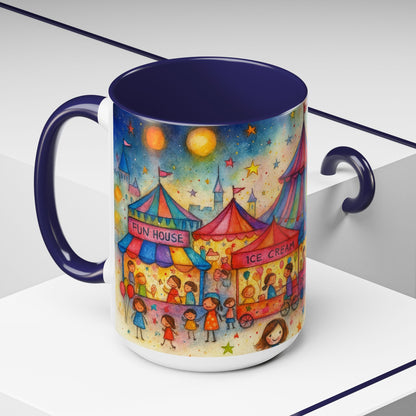 Whimsical Carnival Mug with Colorful Fairground Design, Perfect for Coffee Lovers, Gifts for Festivals, Cute Art Mug, Tea Cup