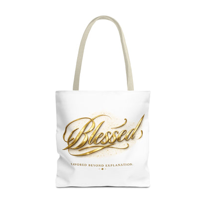Blessed Gold Script Tote Bag – Inspirational Faith Canvas Grocery Bag