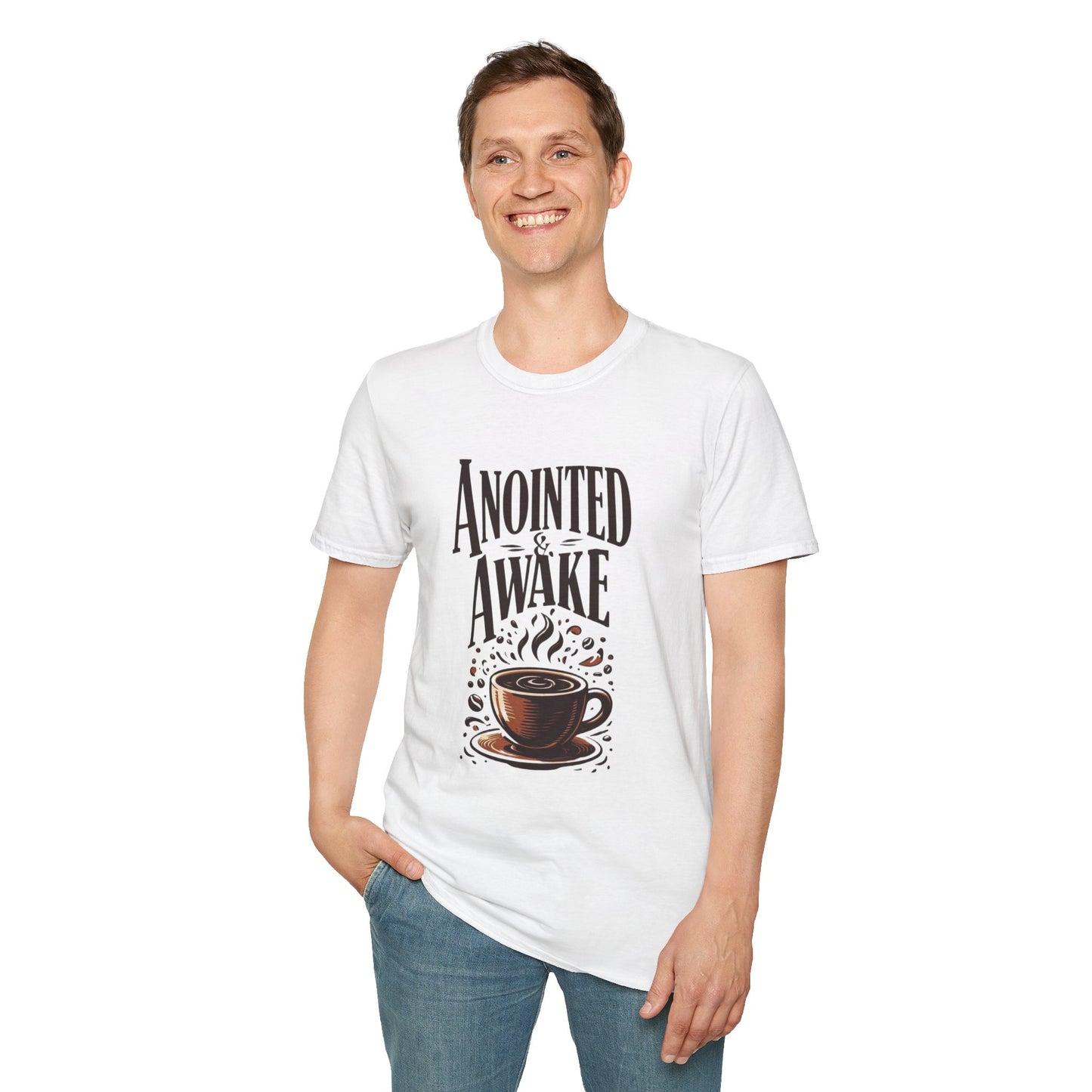 Coffee Lovers Unisex T-Shirt | Anointed & Awake Graphic Tee for Gift, Everyday Wear, Casual Style, Spiritual Motivational Shirt