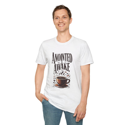 Coffee Lovers Unisex T-Shirt | Anointed & Awake Graphic Tee for Gift, Everyday Wear, Casual Style, Spiritual Motivational Shirt
