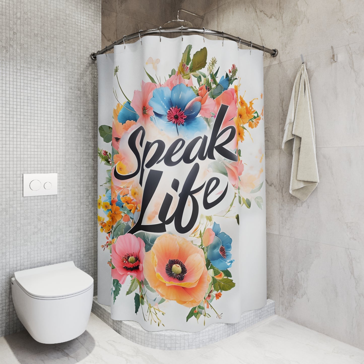 Floral Inspirational Shower Curtain, Motivational Bathroom Decor, Boho Chic Home Accent, Gift for Her, Spring Decor