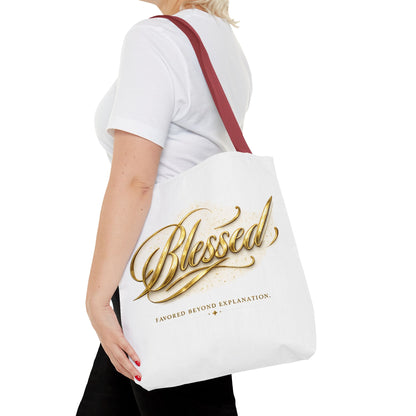 Blessed Gold Script Tote Bag – Inspirational Faith Canvas Grocery Bag
