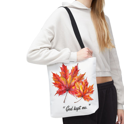 Autumn Leaves Tote Bag, God Kept Me Quote, Fall Accessories, Eco-Friendly Shopping Bag, Seasonal Gift, Canvas Bag