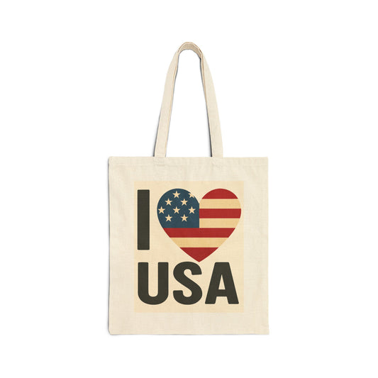 Patriotic Canvas Tote Bag - I Love USA, Eco-Friendly Shopping Bag, Beach Tote, Travel Bag, Gift for Independence Day