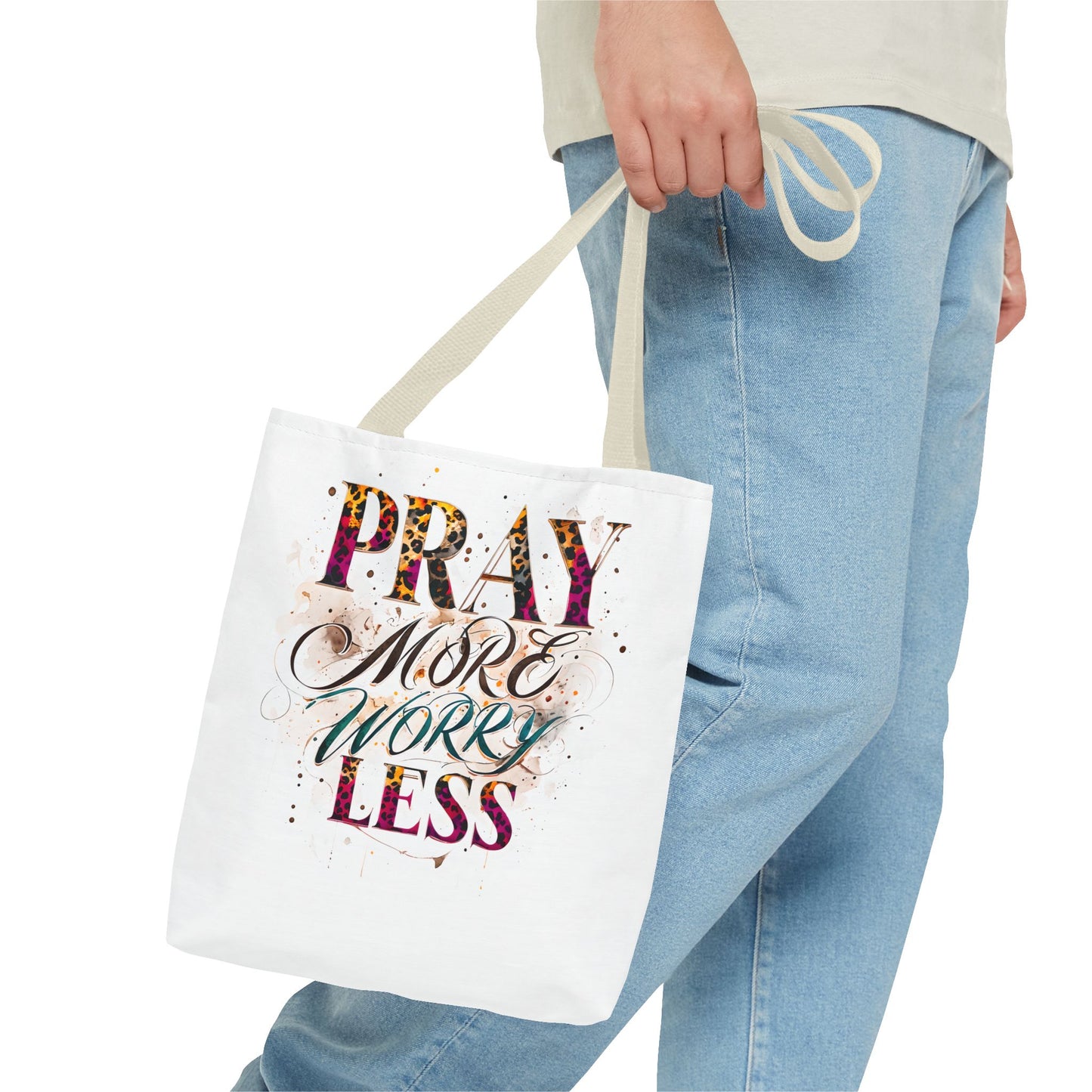 Inspirational Tote Bag - Pray More Worry Less, Motivational Gift, Everyday Use, Eco-Friendly Bag, Affirmation Bag, Prayer Tote