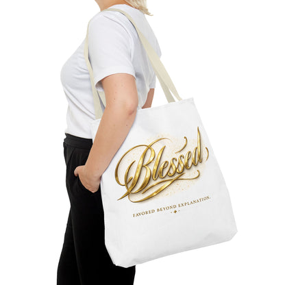 Blessed Gold Script Tote Bag – Inspirational Faith Canvas Grocery Bag