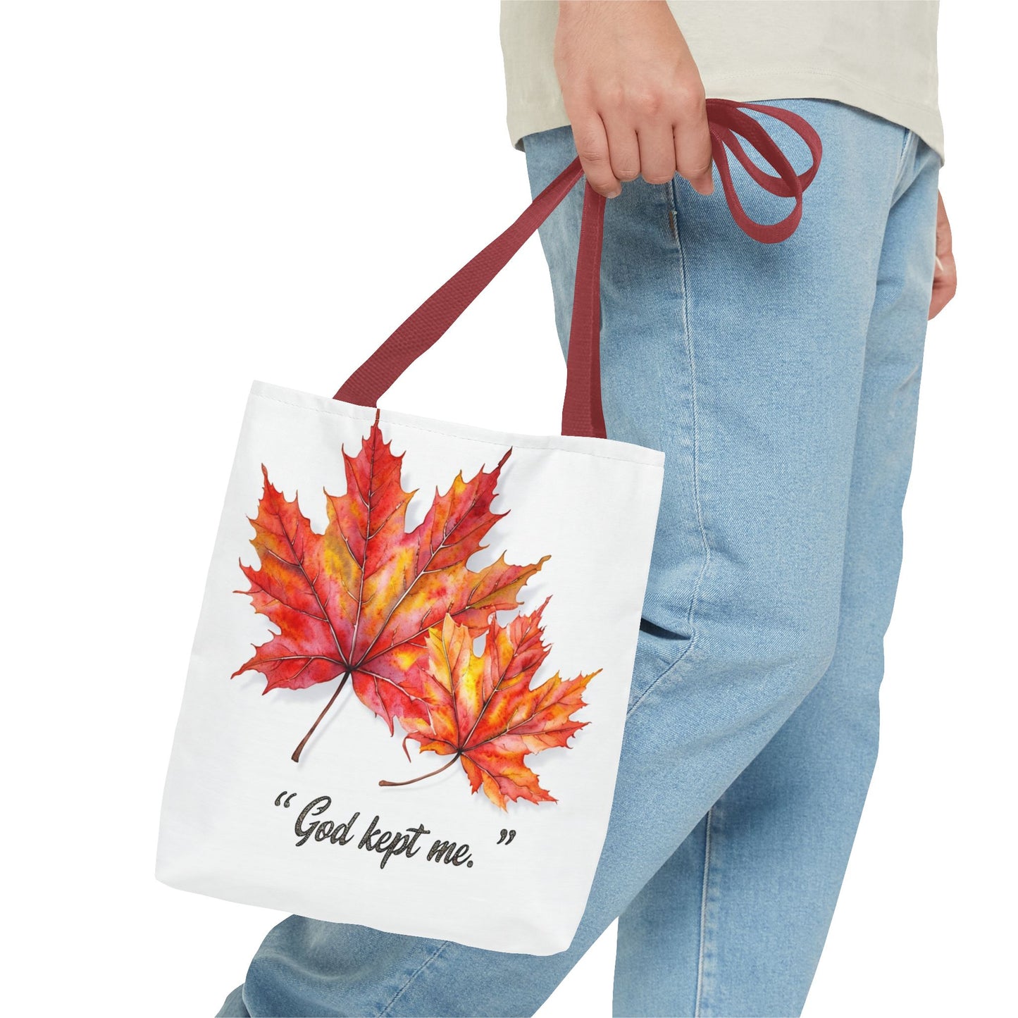 Autumn Leaves Tote Bag, God Kept Me Quote, Fall Accessories, Eco-Friendly Shopping Bag, Seasonal Gift, Canvas Bag