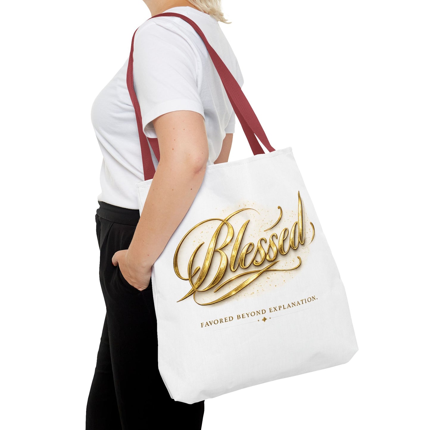 Blessed Gold Script Tote Bag – Inspirational Faith Canvas Grocery Bag