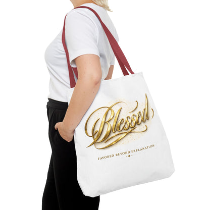 Blessed Gold Script Tote Bag – Inspirational Faith Canvas Grocery Bag
