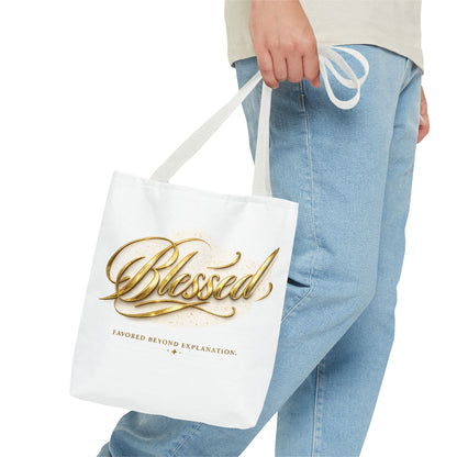 Blessed Gold Script Tote Bag – Inspirational Faith Canvas Grocery Bag