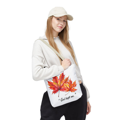 Autumn Leaves Tote Bag, God Kept Me Quote, Fall Accessories, Eco-Friendly Shopping Bag, Seasonal Gift, Canvas Bag