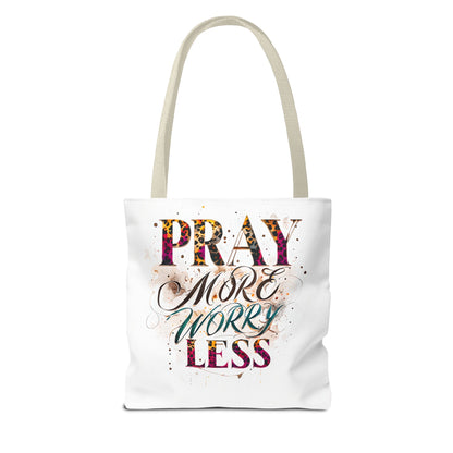 Inspirational Tote Bag - Pray More Worry Less, Motivational Gift, Everyday Use, Eco-Friendly Bag, Affirmation Bag, Prayer Tote