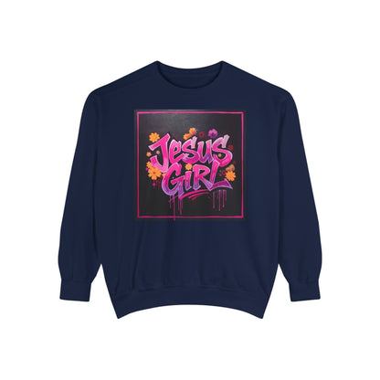 Jesus Girl Unisex Garment-Dyed Sweatshirt - Cozy Casual Wear, Perfect for Faith-Based Gifts, Church Events, and Everyday Comfort